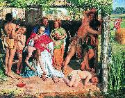 A Converted British Family Sheltering a Christian Missionary from the Persecution of the Druids, a scene of persecution by druids in ancient Britain p William Holman Hunt